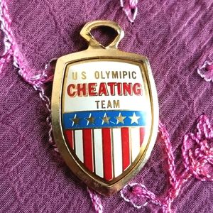 US Olympic Cheating Team novelty charm pendant gold tone sports red white